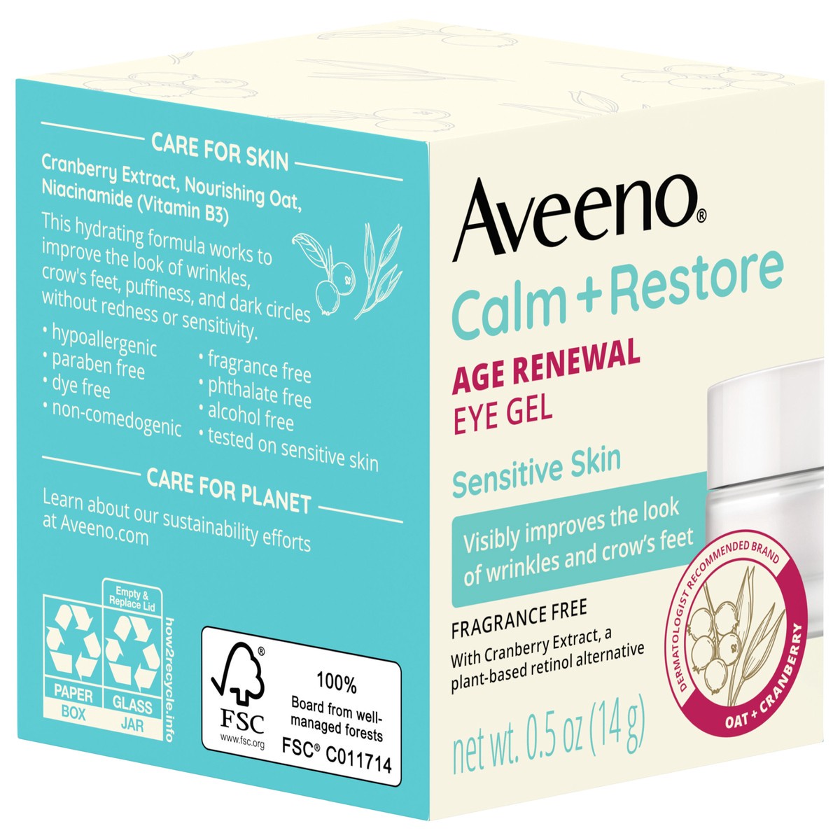 slide 7 of 7, Aveeno Calm + Restore Age Renewal Anti-Wrinkle Under Eye Gel, 0.5 oz, 0.5 oz