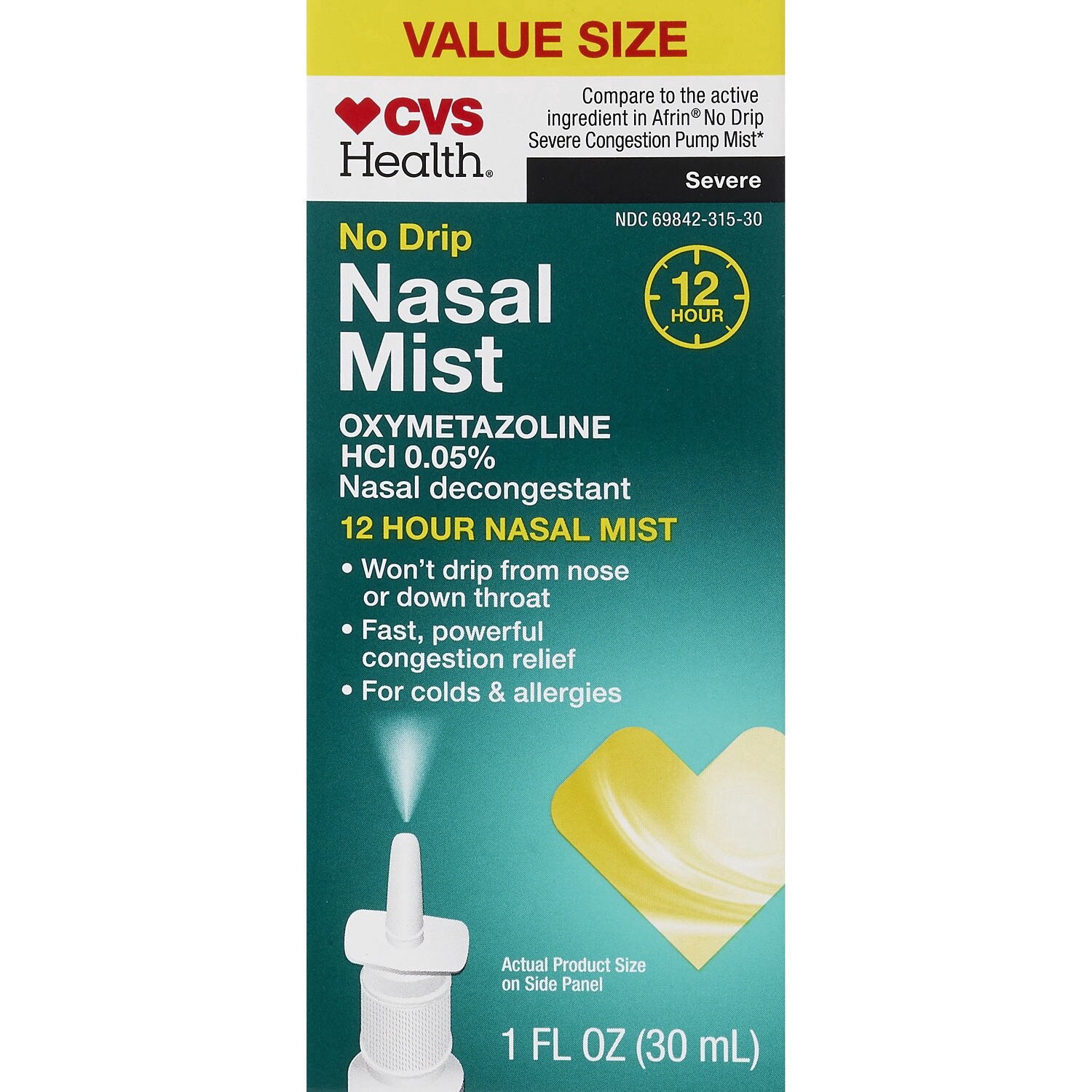 slide 1 of 1, CVS Health No Drip Severe 12 Hour Nasal Mist, Oxymetazoline Hci 0.05%, 1 Oz, 1 oz
