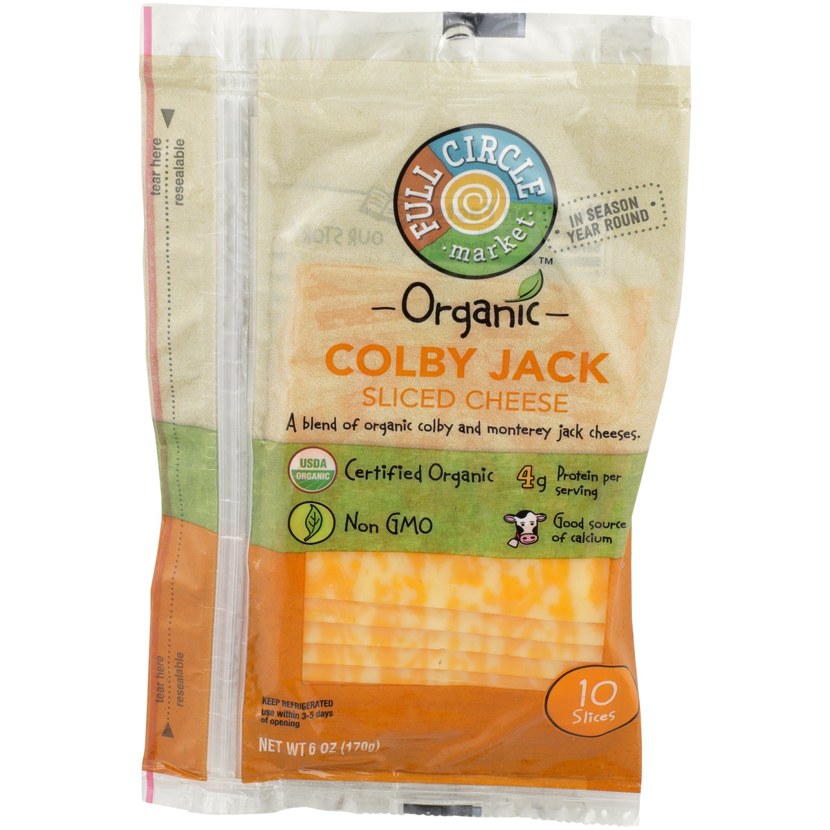 slide 1 of 1, Full Circle Market Cheese, Organic, Colby Jack, Sliced, 10 ct