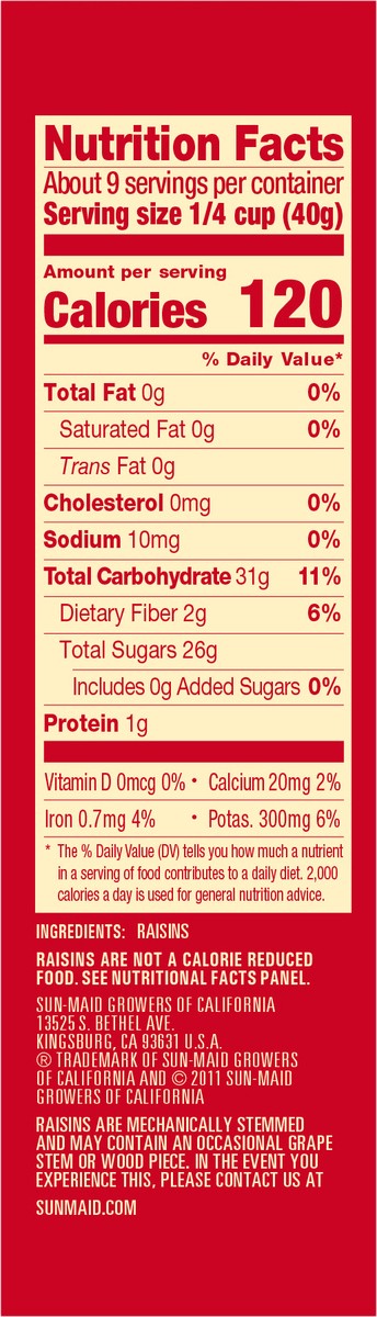 slide 9 of 10, Sun-Maid California Sun-Dried Raisins 12oz Bag in a Box, 12 oz