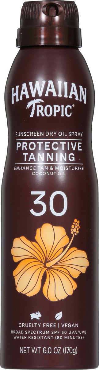 slide 2 of 9, Hawaiian Tropic Broad Spectrum SPF 30 Protective Tanning Spray Dry Oil Sunscreen 1 6.0 oz, 6 oz