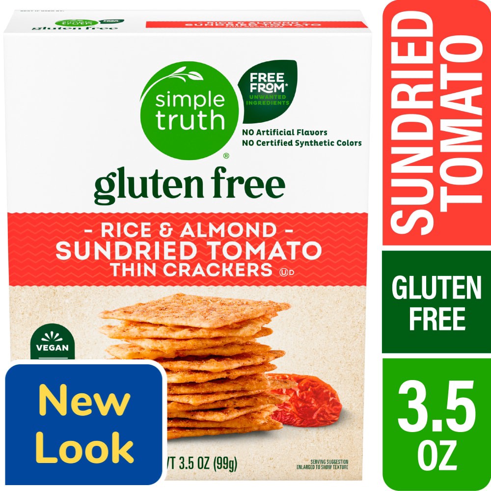 slide 1 of 13, Simple Truth Sundried Tomato Rice & Almond Thin Crackers, 3.5 oz