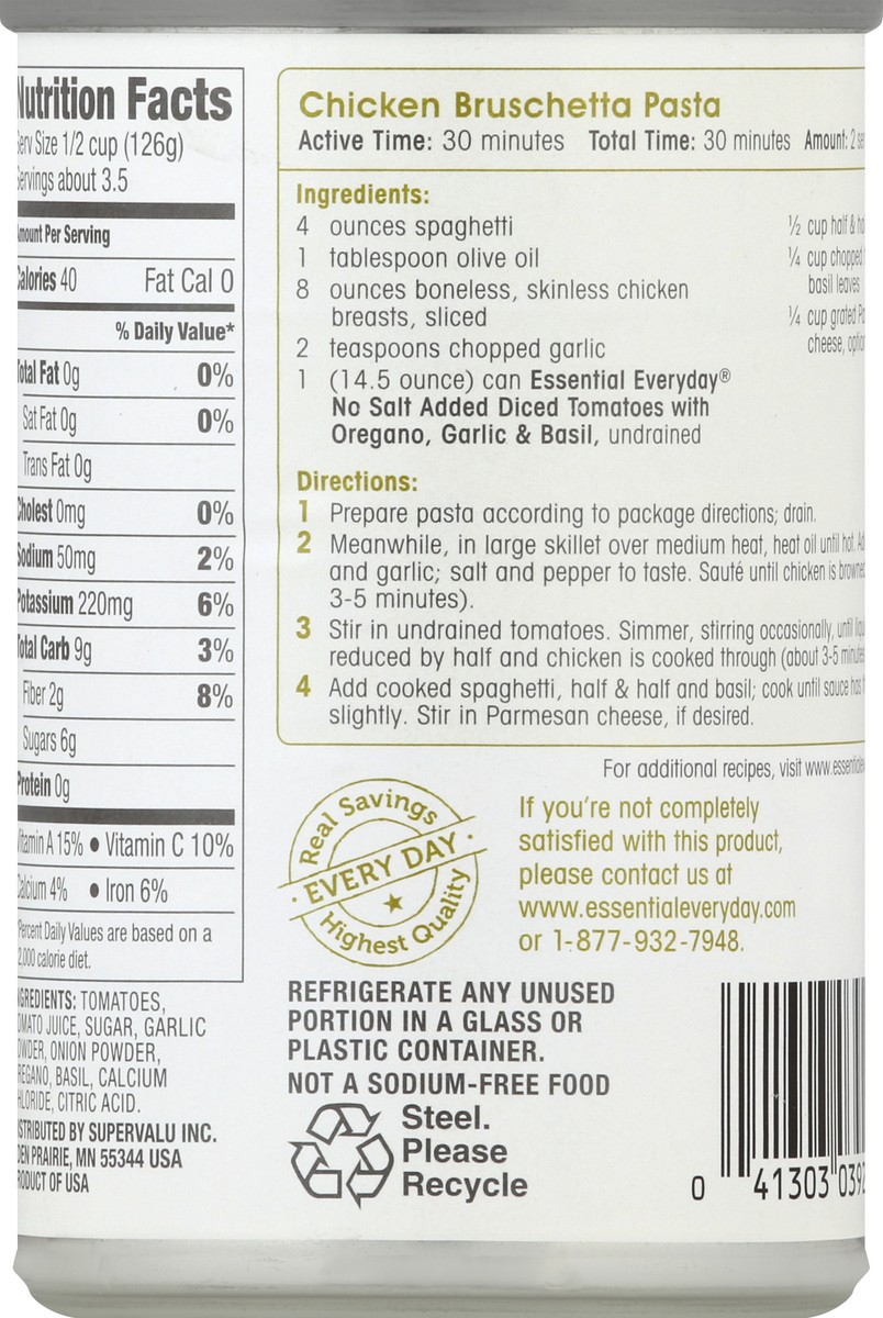 slide 3 of 6, Essential Everyday Diced Tomatoes, No Salt Added, with Oregano, Garlic & Basil, 14.5 oz