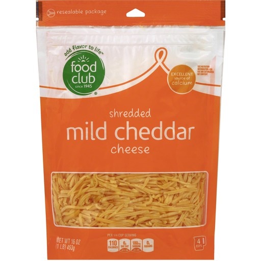 slide 1 of 1, Food Club Mild Cheddar Shredded Cheese, 1 ct