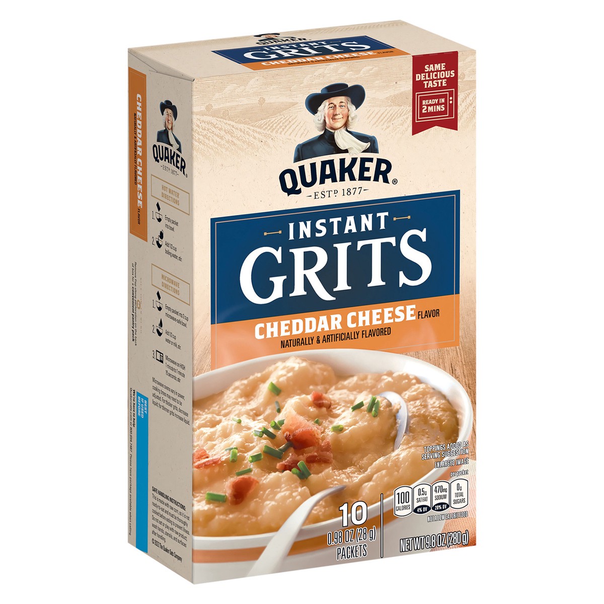 slide 6 of 6, Quaker Instant Grits, Cheddar Cheese, 9.8 Oz, 10 ct