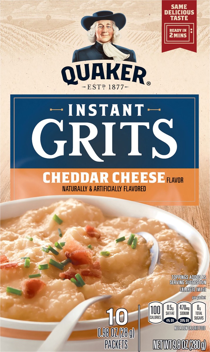 slide 4 of 6, Quaker Instant Grits, Cheddar Cheese, 9.8 Oz, 10 ct