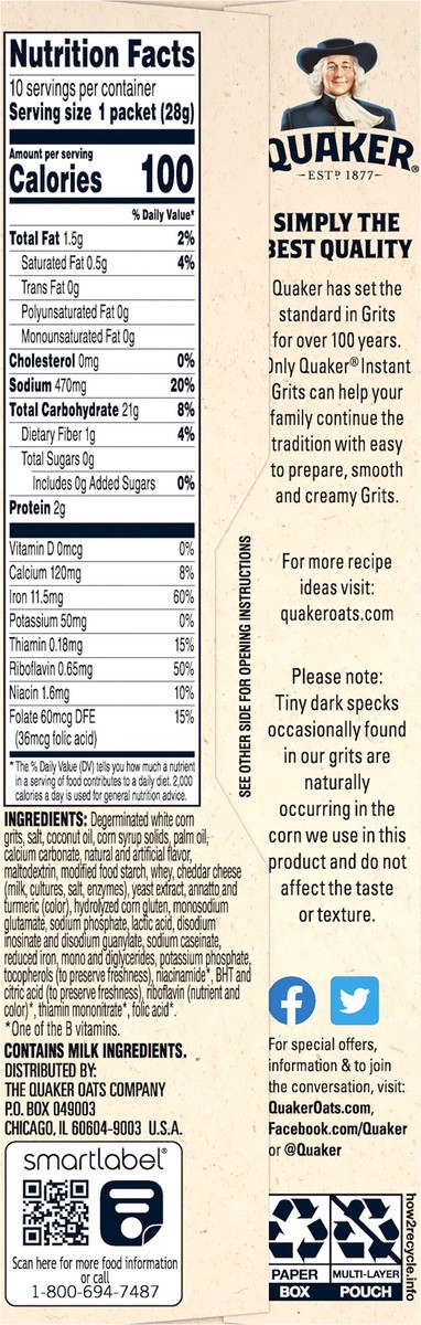 slide 3 of 6, Quaker Instant Grits, Cheddar Cheese, 9.8 Oz, 10 ct