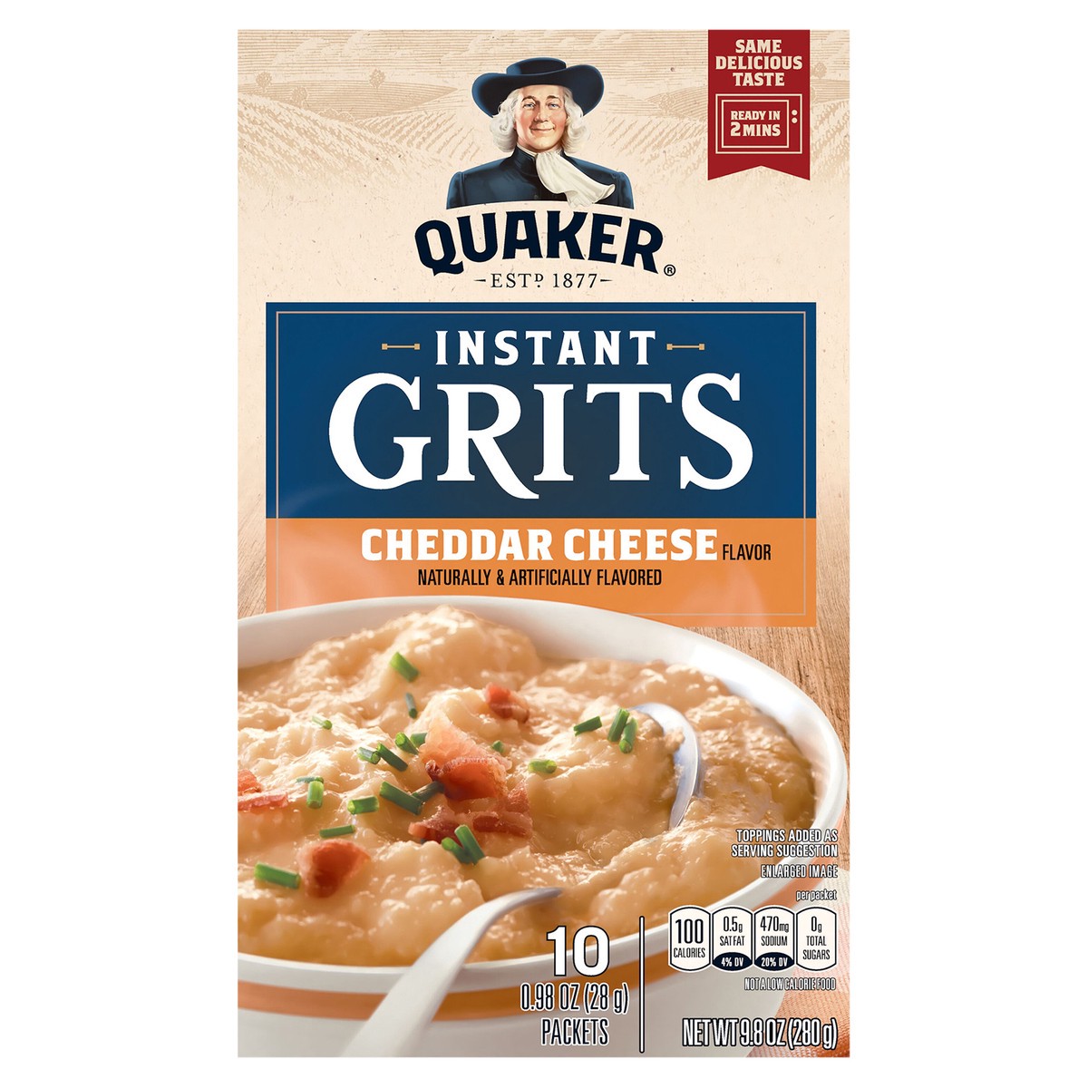 slide 1 of 6, Quaker Instant Grits, Cheddar Cheese, 9.8 Oz, 10 ct