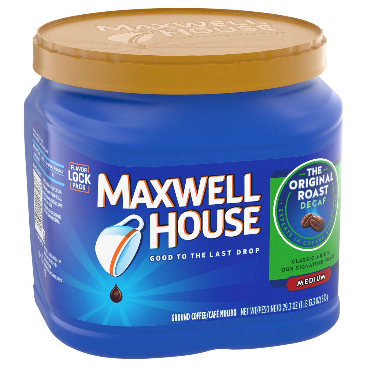 slide 4 of 9, Maxwell House Decaffeinated Original Medium Roast Ground Coffee, 29.3 oz Canister, 29.3 oz