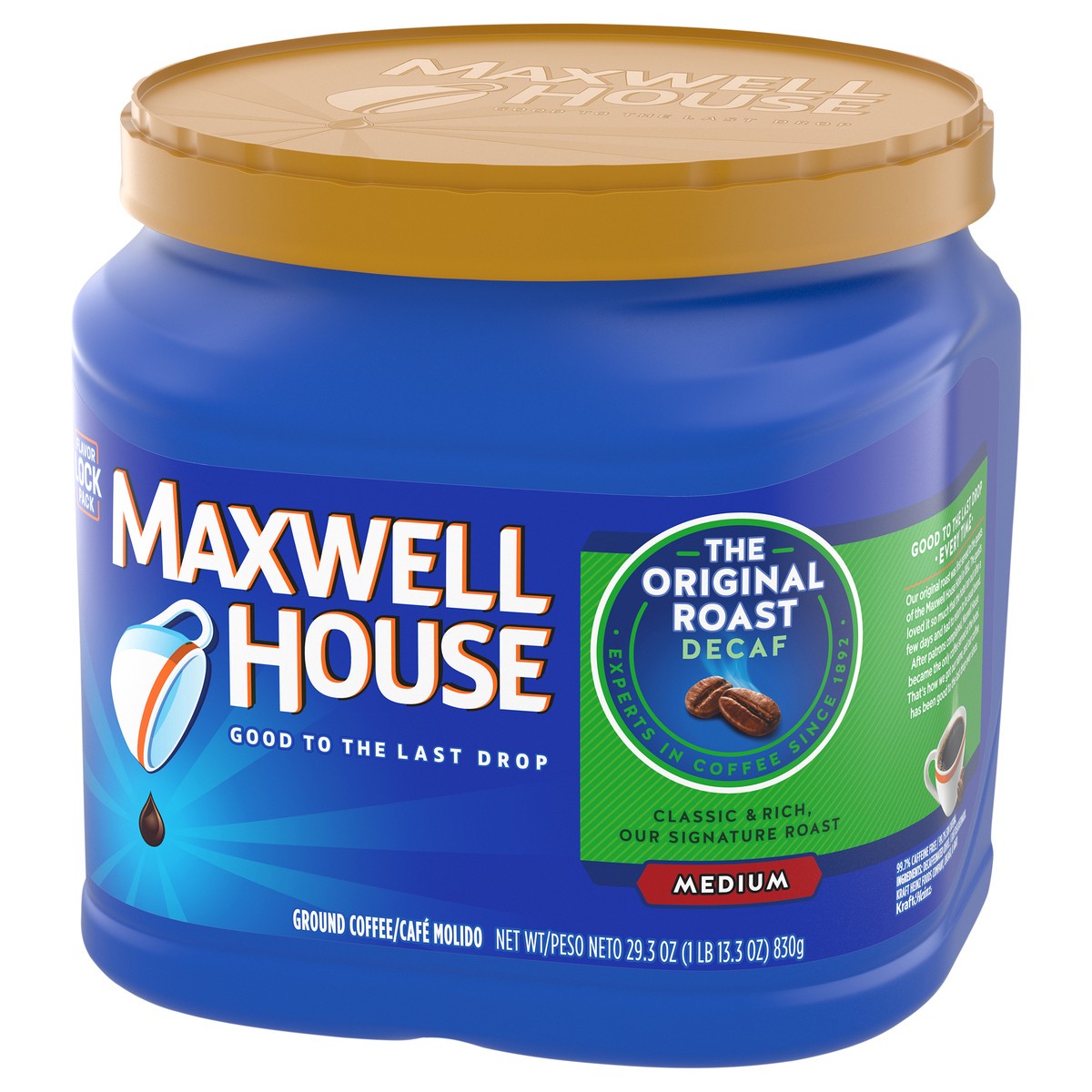 slide 8 of 9, Maxwell House Decaffeinated Original Medium Roast Ground Coffee, 29.3 oz Canister, 29.3 oz