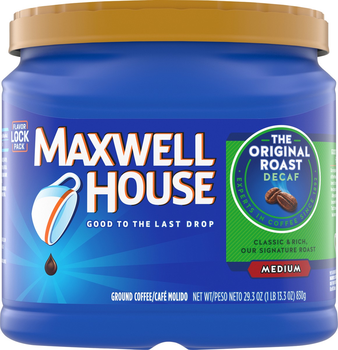 slide 9 of 9, Maxwell House Decaffeinated Original Medium Roast Ground Coffee, 29.3 oz Canister, 29.3 oz