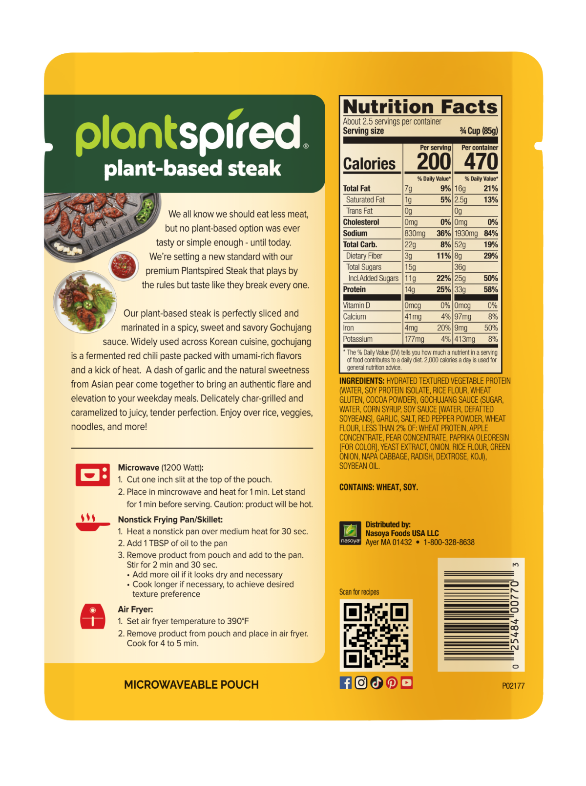 slide 2 of 2, Nasoya Plantspired Gochujang Plant-Based Steak, 7 oz, 7 oz