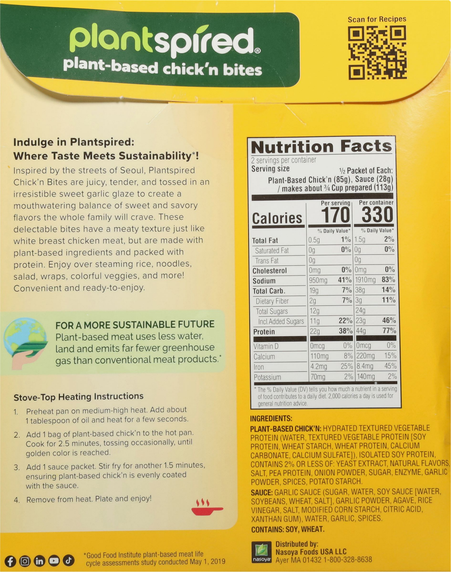 slide 2 of 4, Nasoya Plantspired Plant-Based Honey Garlic Flavor Chick'n Bites 8 oz, 8 oz