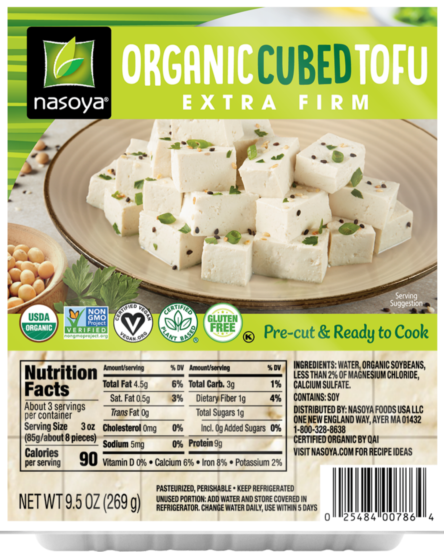 slide 1 of 2, Nasoya Organic Cubed Extra Firm Tofu, 9.5 oz, 9.5 oz