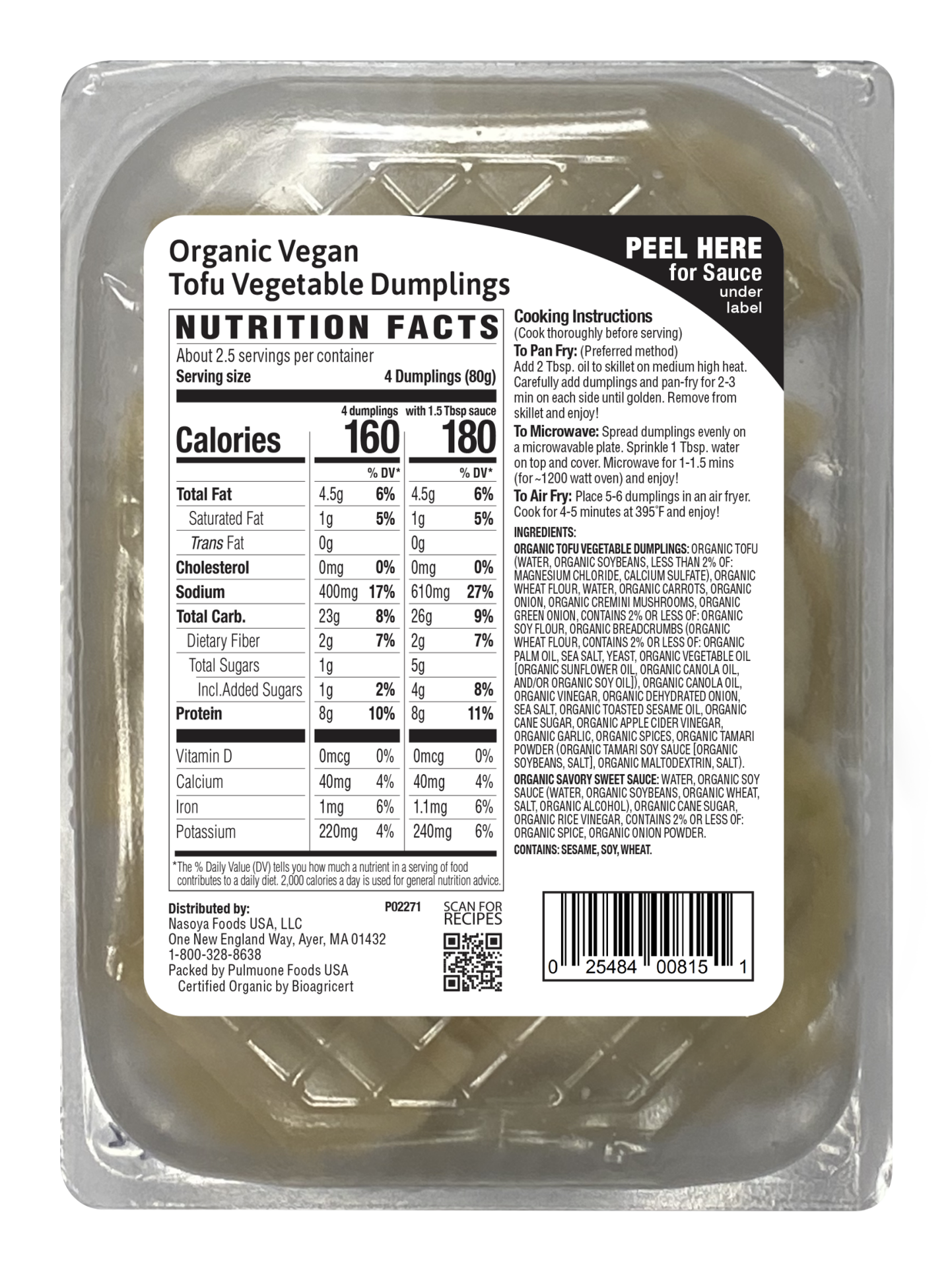 slide 2 of 2, Nasoya Plant-Based Organic Tofu Vegetable Dumplings 9 oz, 9 oz