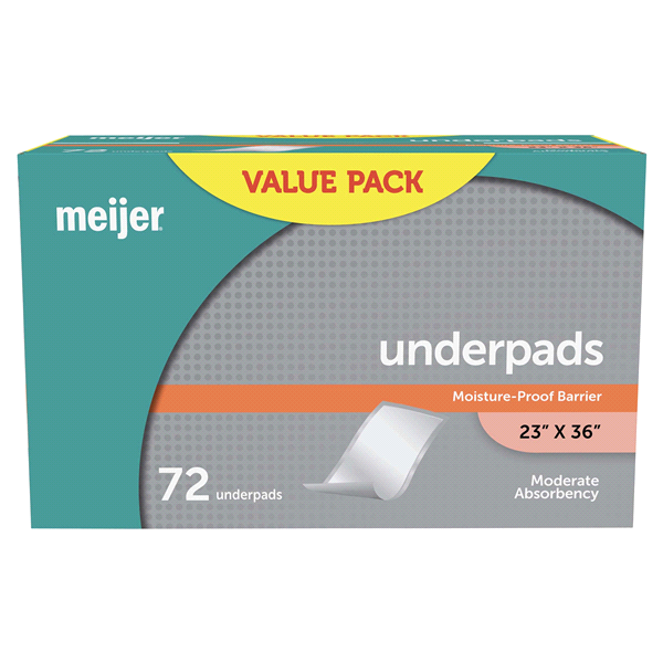 slide 12 of 21, Meijer Underpads Moderate Absorbency, Size L 23x36, 72 ct