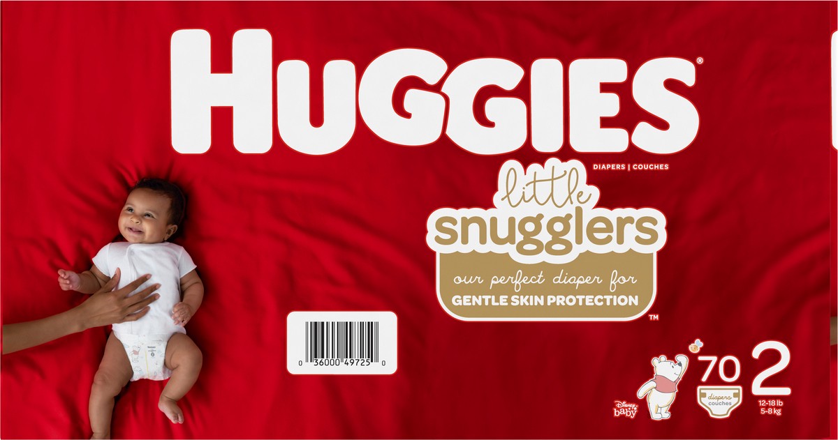 slide 3 of 10, Huggies Size 2 Diaper Little Snugglr, 70 ct