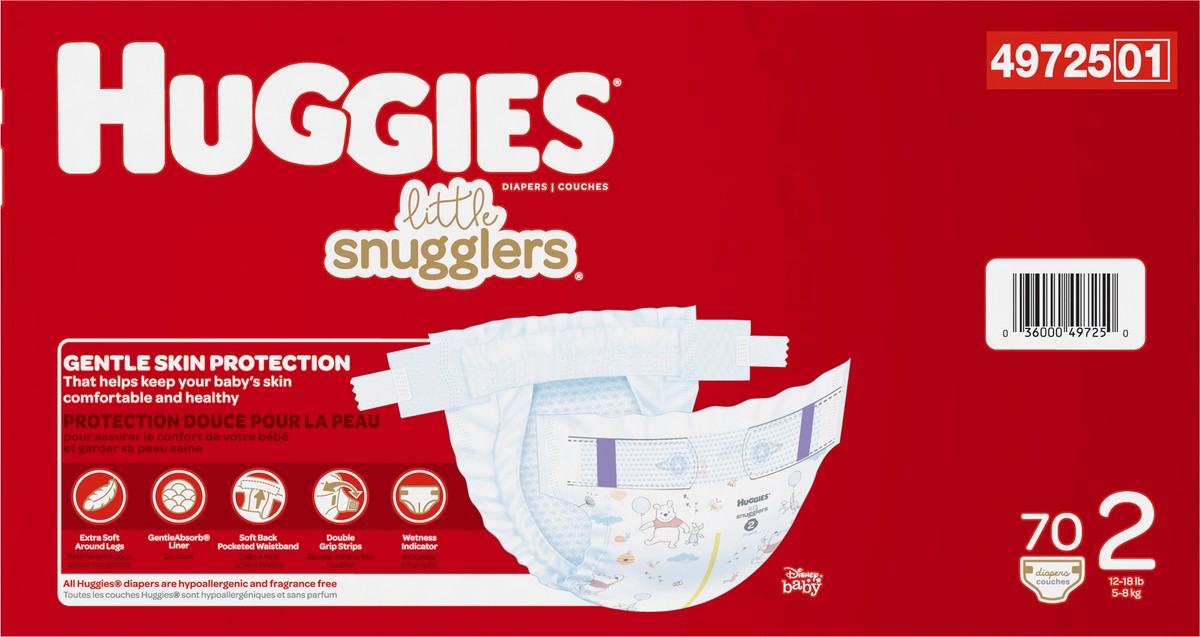 slide 4 of 10, Huggies Size 2 Diaper Little Snugglr, 70 ct