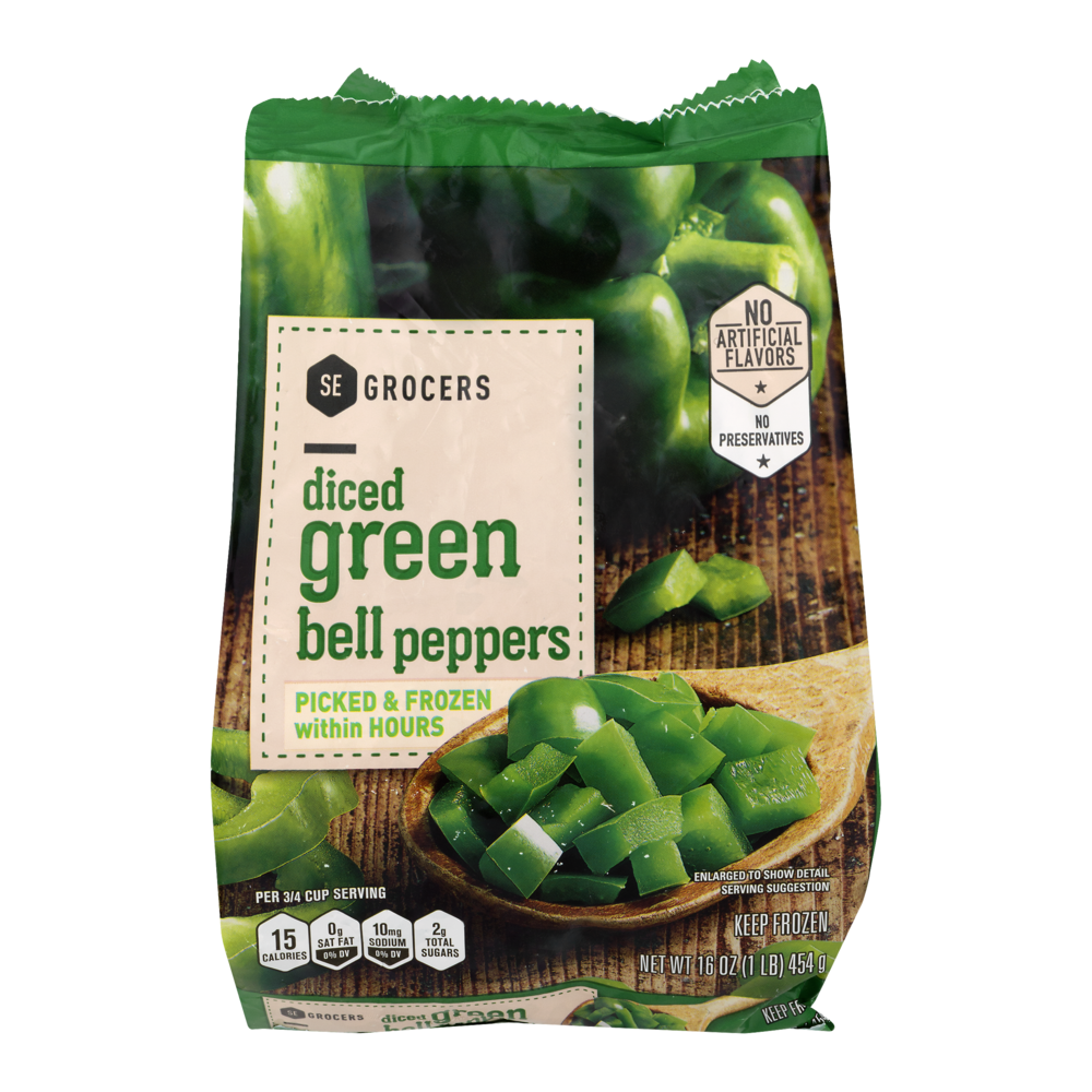 slide 1 of 1, SE Grocers Bell Peppers Diced Green, 16 oz