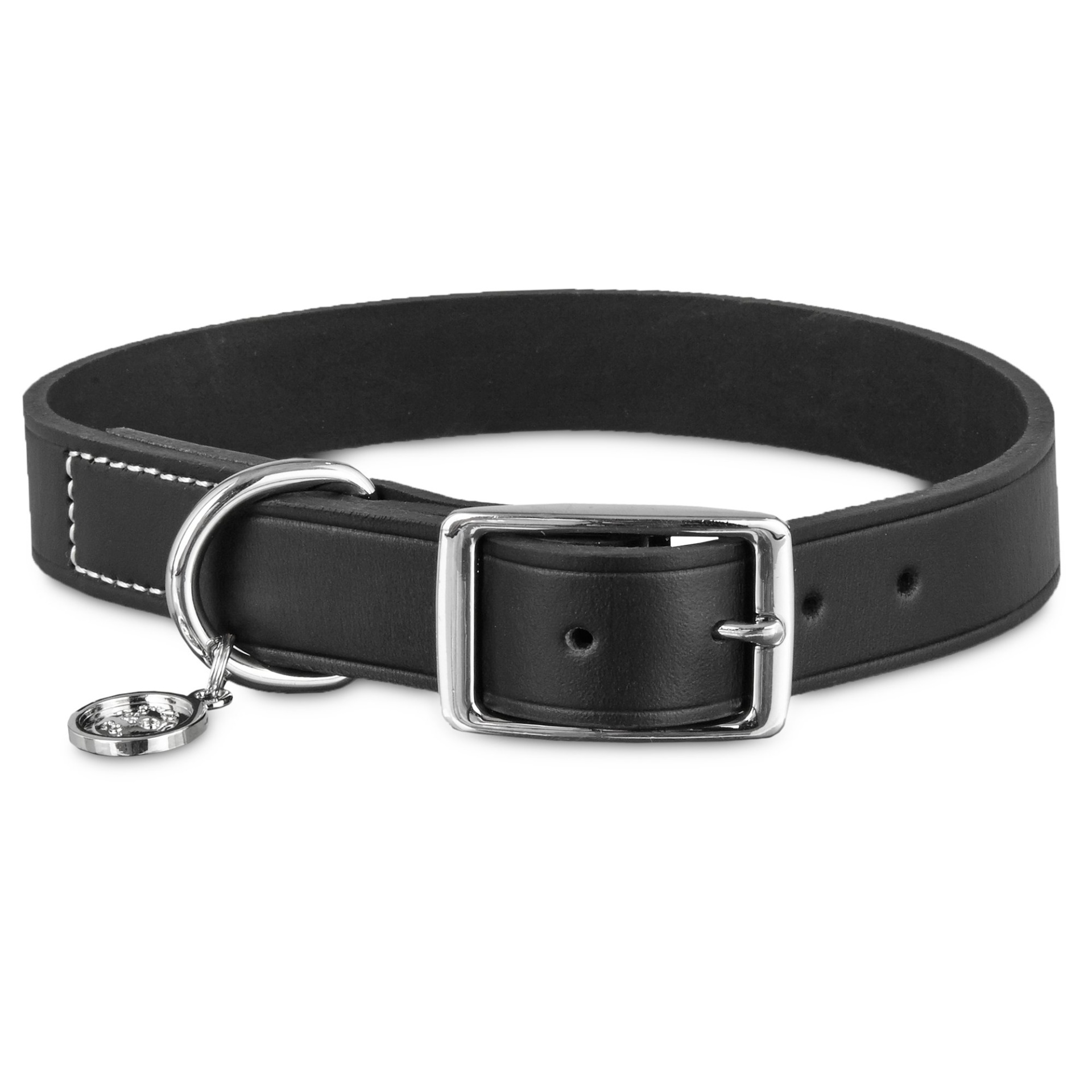 slide 1 of 1, Bond & Co. Black Leather Dog Collar, LG