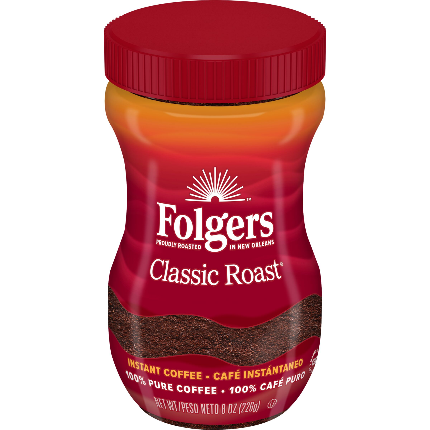slide 1 of 7, Folgers Classic Roast Instant Coffee, 8 oz