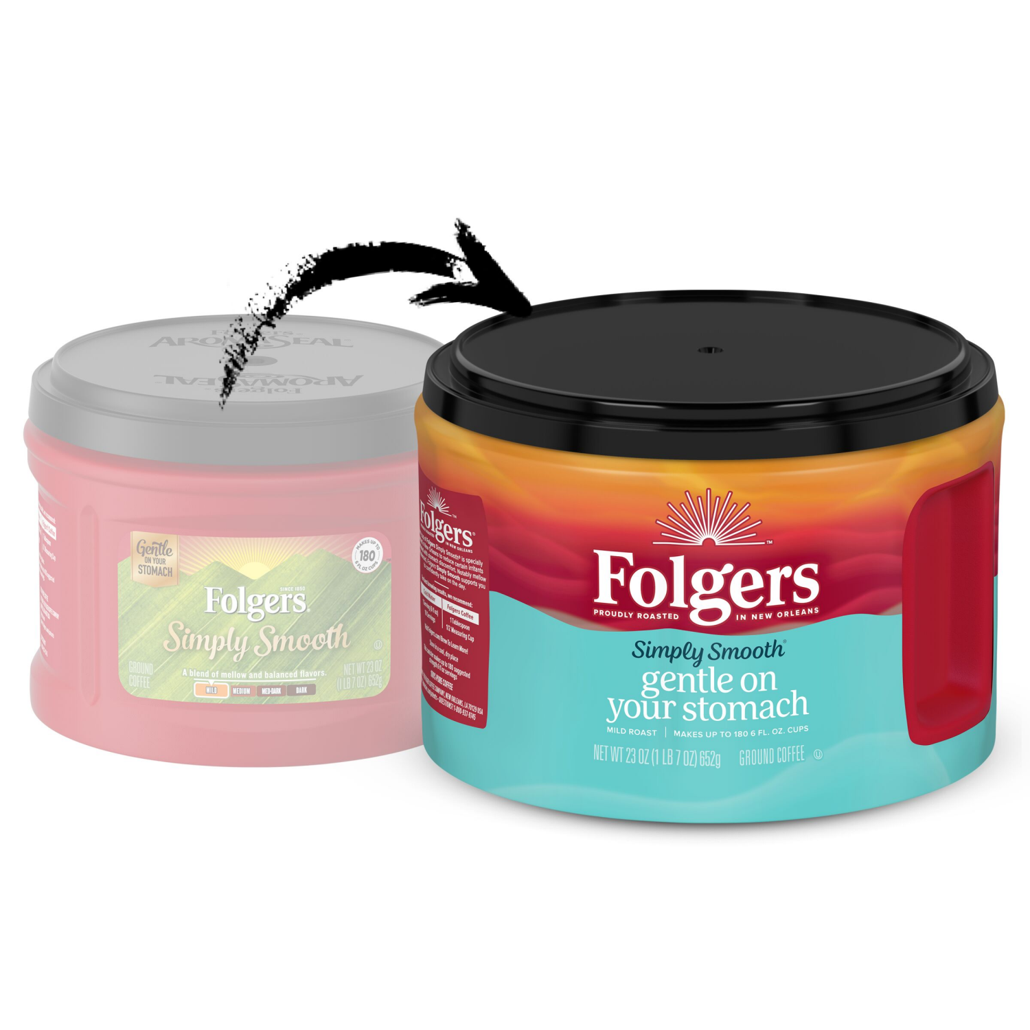 slide 2 of 6, Folgers Simply Smooth Ground Coffee, Mild Roast Coffee, 23 Ounce Canister, 23 oz