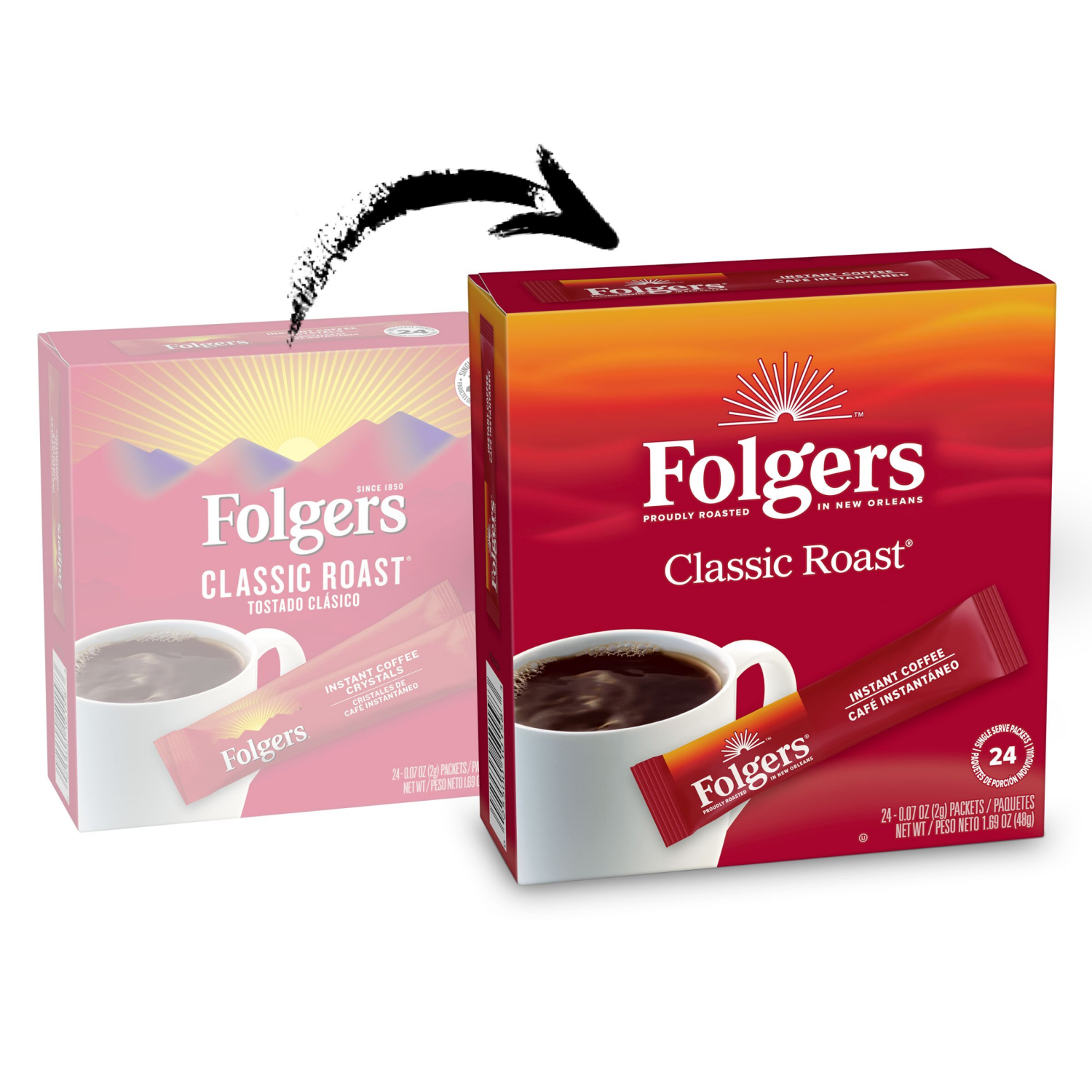 slide 2 of 5, Folgers Classic Roast Instant Coffee, Single Serving Packets, 24-Count, 24 ct