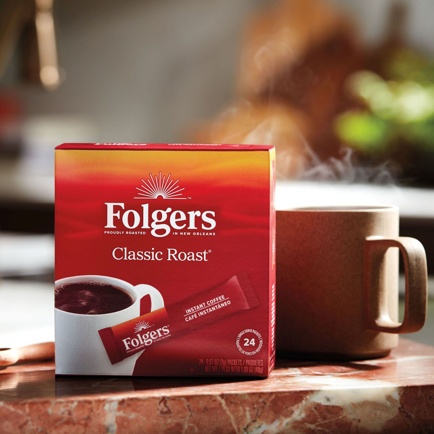 slide 3 of 5, Folgers Classic Roast Instant Coffee, Single Serving Packets, 24-Count, 24 ct