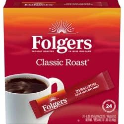 Folgers Classic Roast Instant Coffee, Single Serving Packets, 24-Count