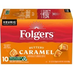 Folgers Buttery Caramel Artificially Flavored Coffee, Keurig K-Cup Pods, 10 Count Box