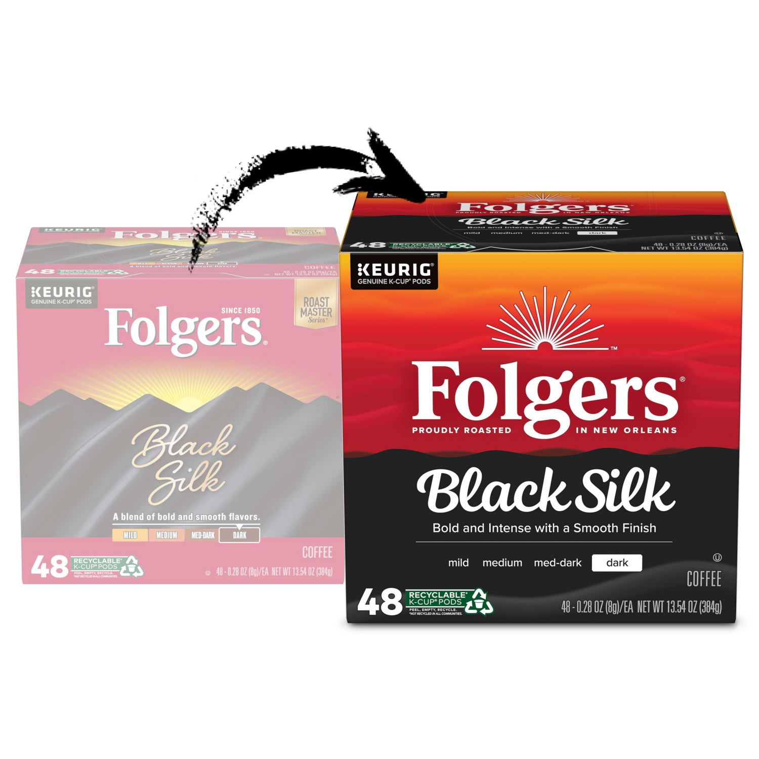 slide 2 of 5, Folgers Black Silk, Dark Roast Coffee, Keurig K-Cup Pods, 48 Count Box, 48 ct