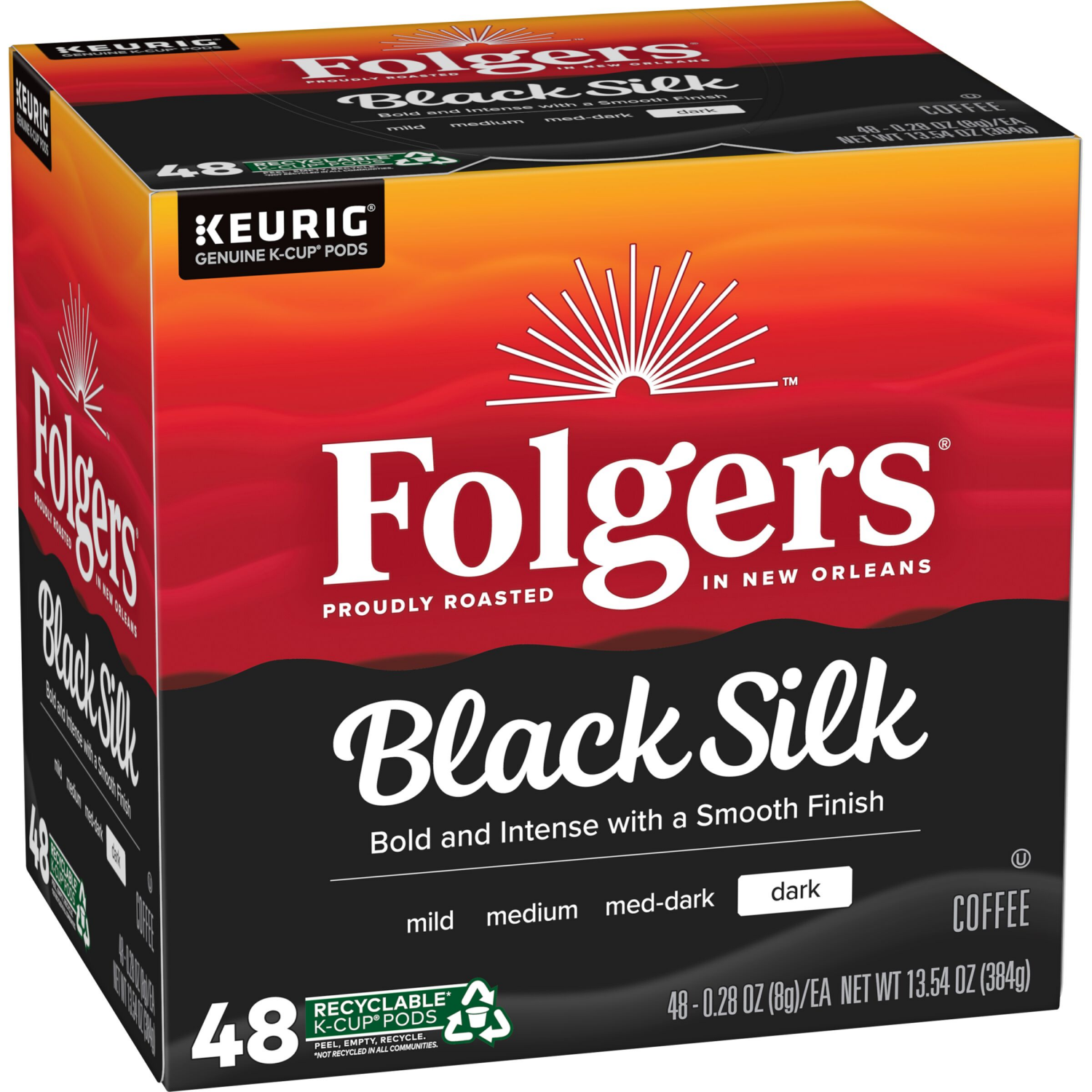slide 3 of 5, Folgers Black Silk, Dark Roast Coffee, Keurig K-Cup Pods, 48 Count Box, 48 ct