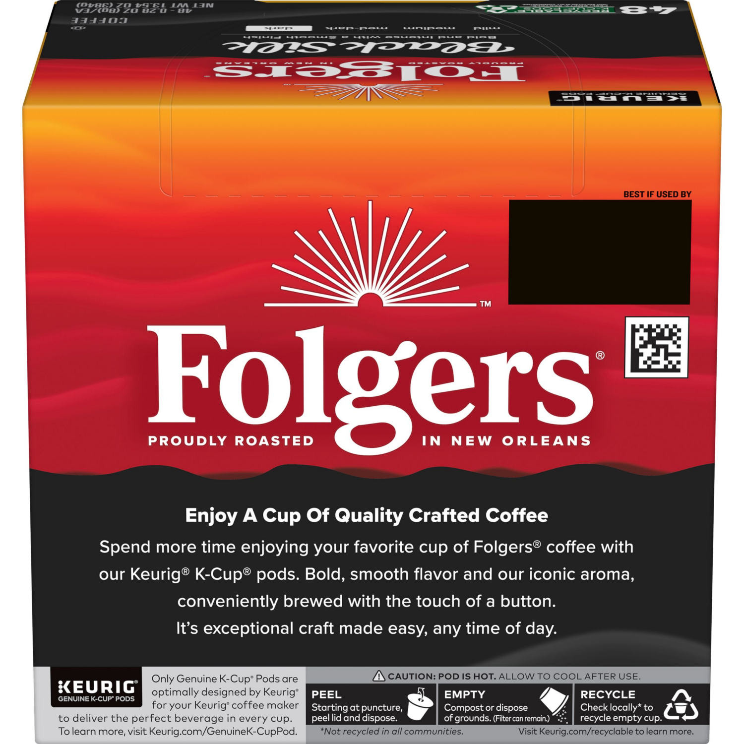 slide 5 of 5, Folgers Black Silk, Dark Roast Coffee, Keurig K-Cup Pods, 48 Count Box, 48 ct