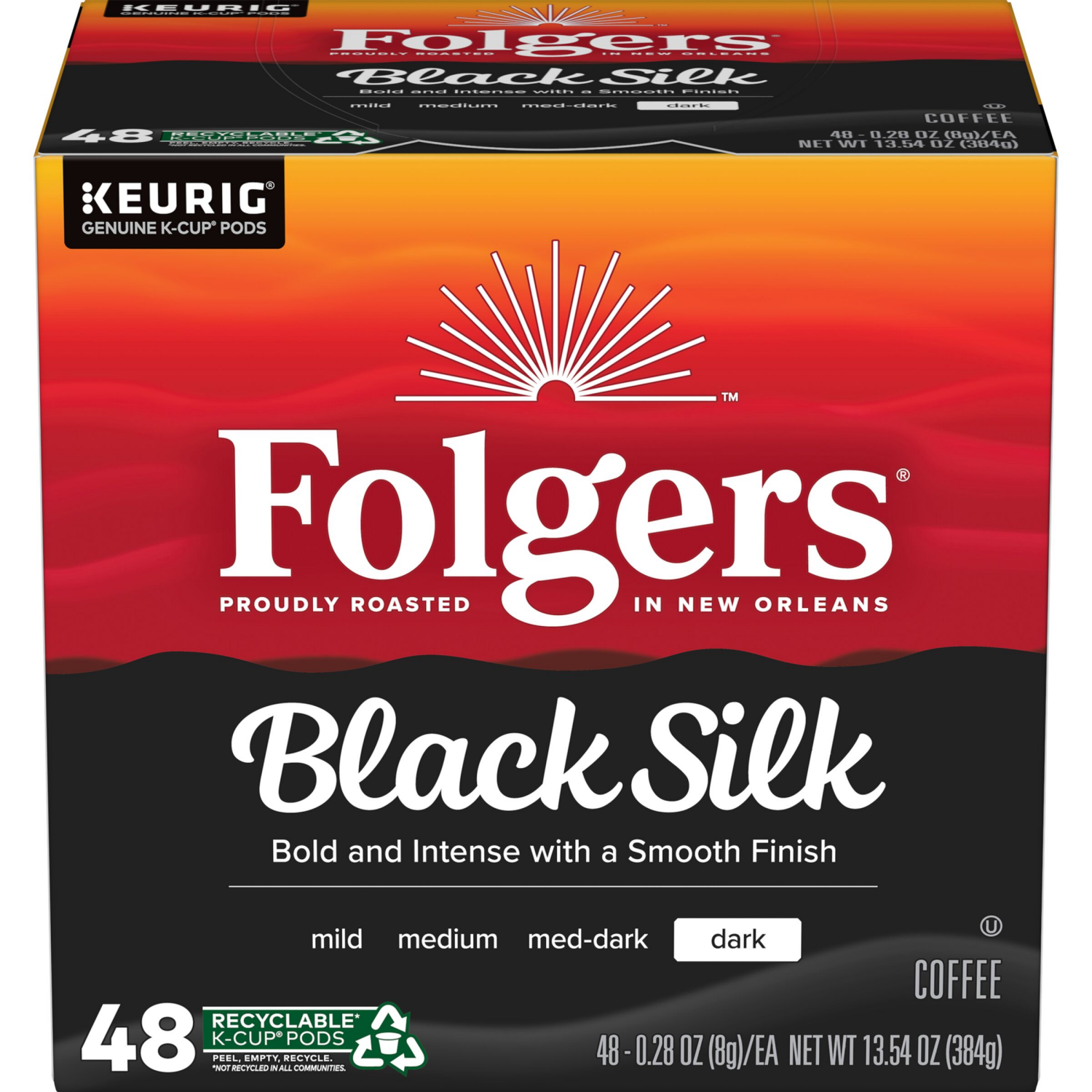 slide 1 of 5, Folgers Black Silk, Dark Roast Coffee, Keurig K-Cup Pods, 48 Count Box, 48 ct