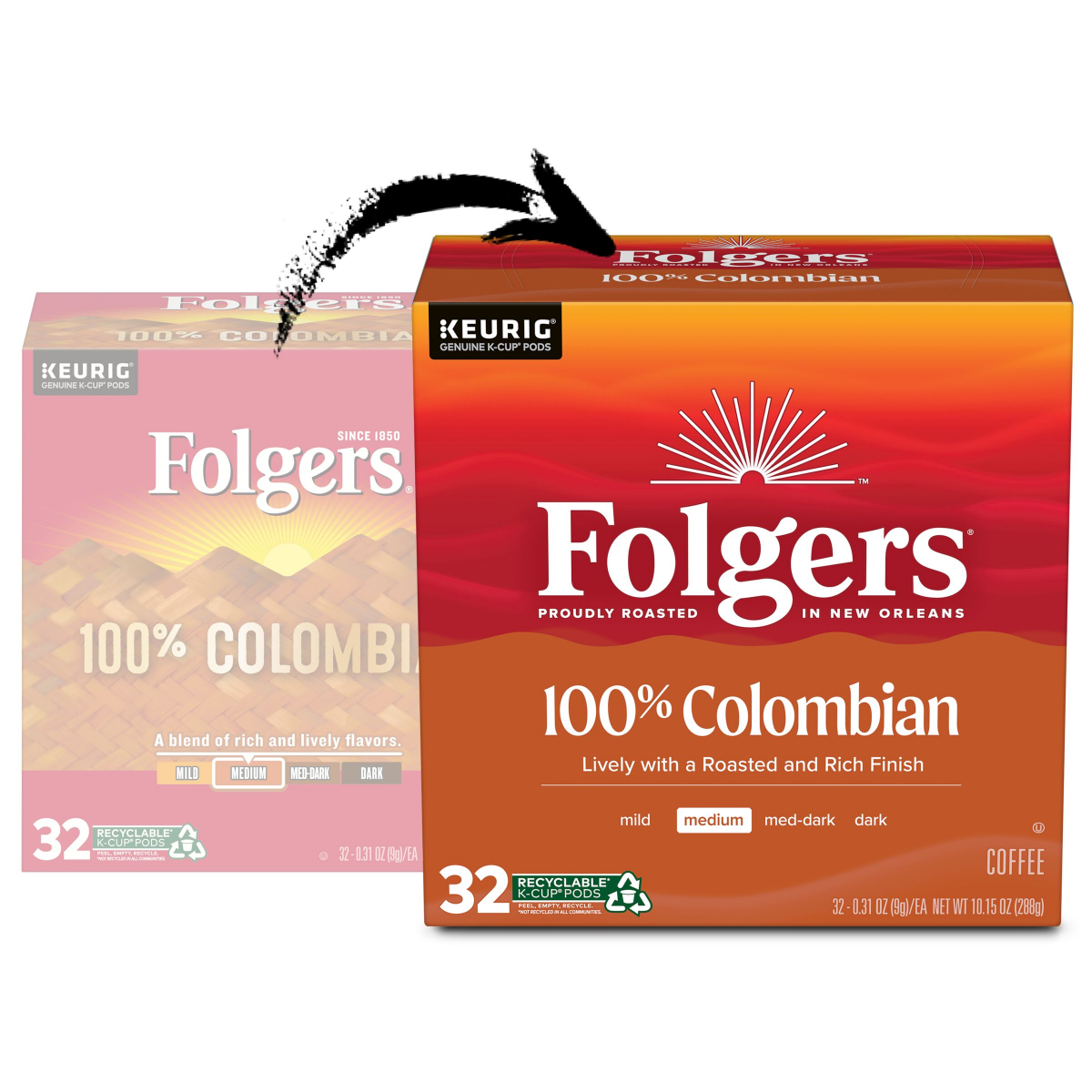 slide 5 of 5, Folgers Colombian Coffee, Medium Roast, Keurig K-Cup Pods, 32 Count Box, 32 ct
