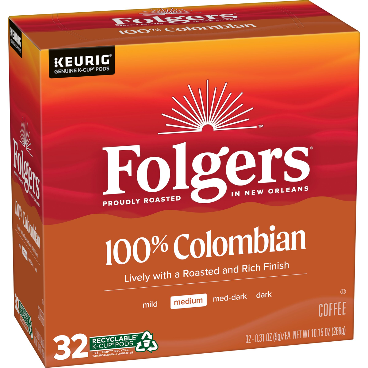 slide 2 of 5, Folgers Colombian Coffee, Medium Roast, Keurig K-Cup Pods, 32 Count Box, 32 ct