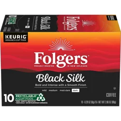 Folgers Black Silk Coffee, Dark Roast, Keurig K-Cup Pods, 10 Count Box