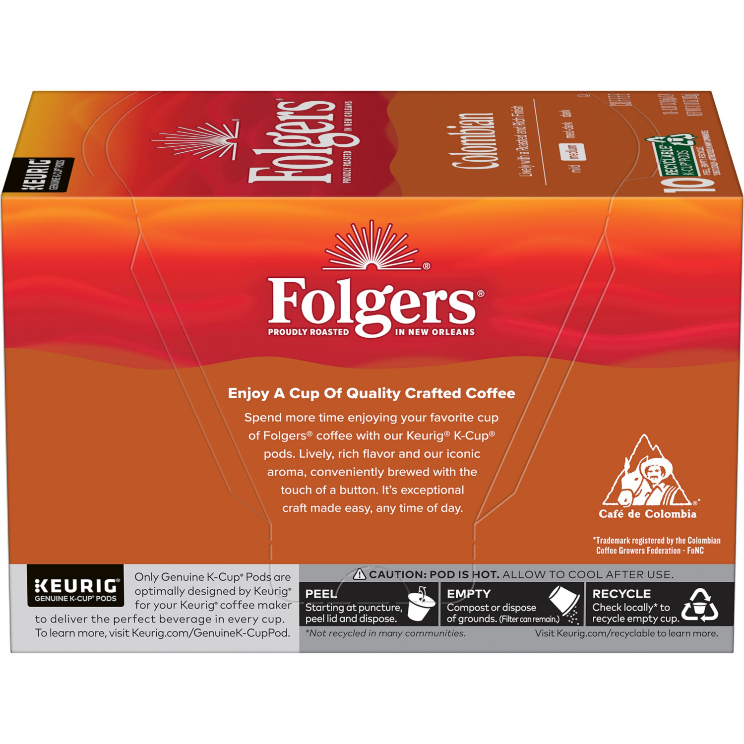 slide 5 of 7, Folgers Colombian Coffee, Medium Roast, Keurig K-Cup Pods, 10 Count Box, 10 ct