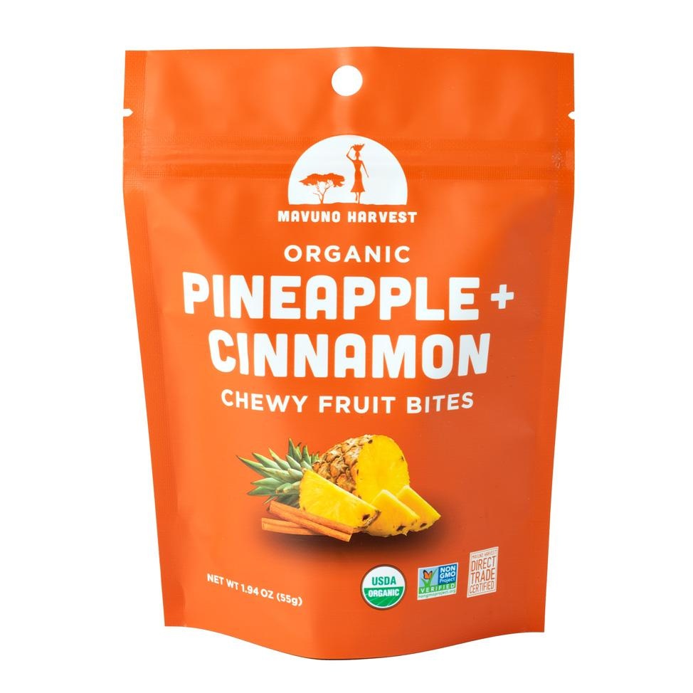 slide 1 of 1, Mavuno Harvest Dried Pineapple Cinnamon Fruit Bites, 1.94 oz