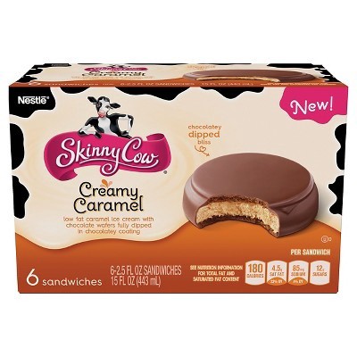 slide 1 of 2, Skinny Cow Creamy Caramel Ice Cream Sandwich, 6 ct; 2.5 oz