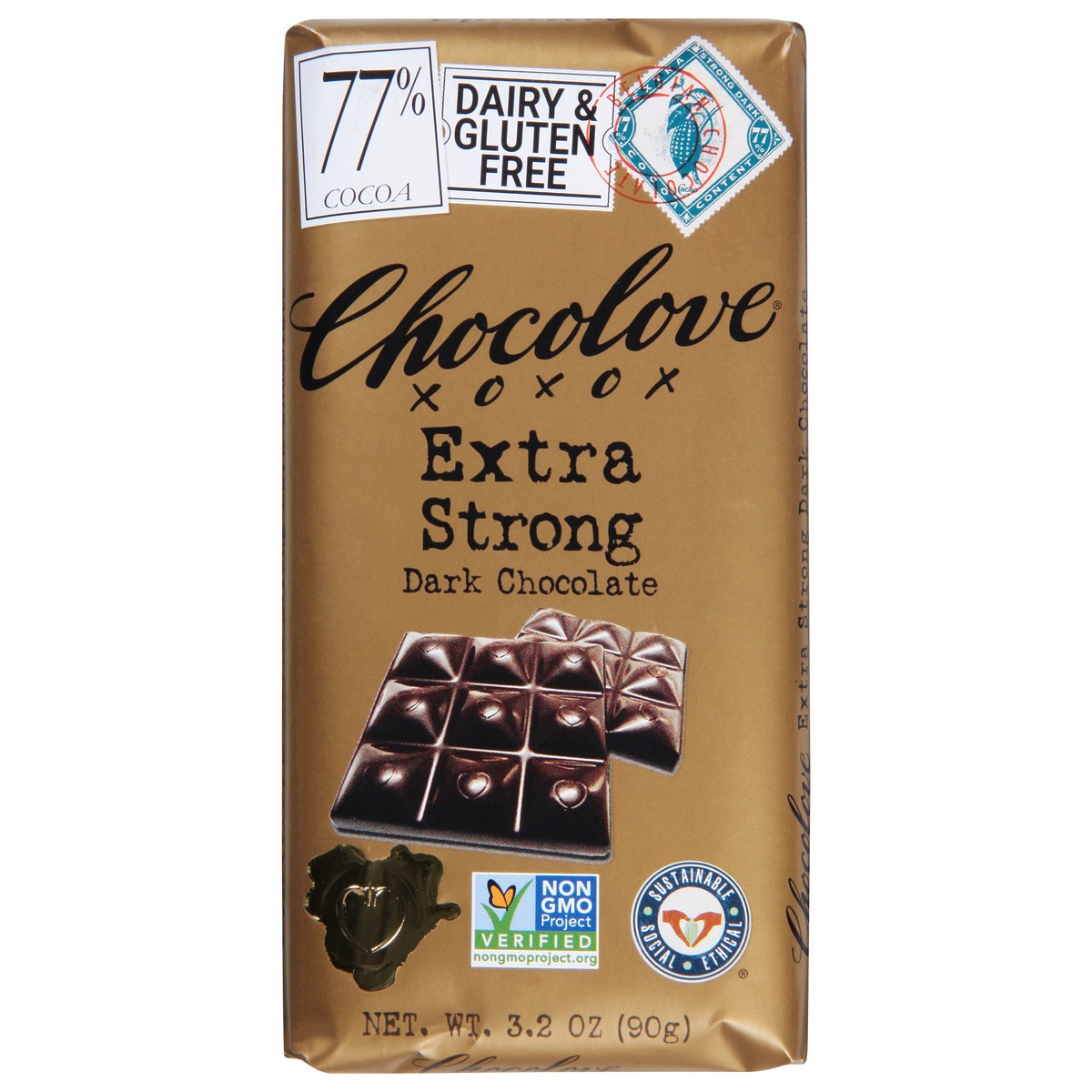 slide 1 of 9, Chocolove Extra Strong Dark Chocolate Bar, 3.2 oz