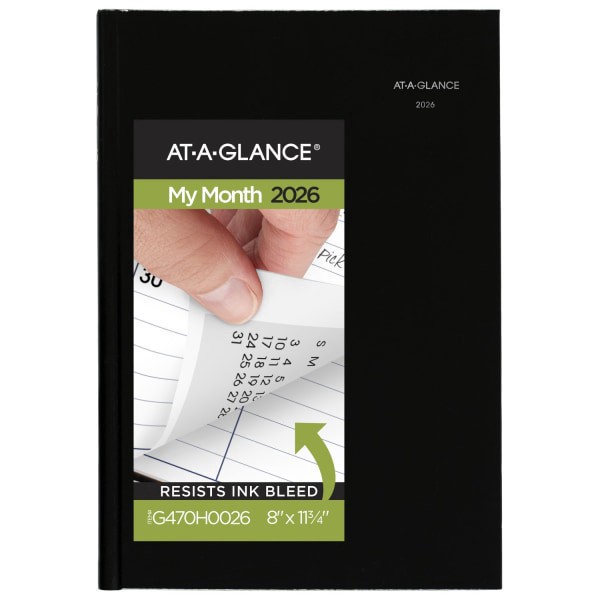 slide 1 of 8, AT-A-GLANCE® DayMinder® 2026 Monthly Planner, Hardcover, Black, Large, 8"" x 11 3/4"", 1 ct