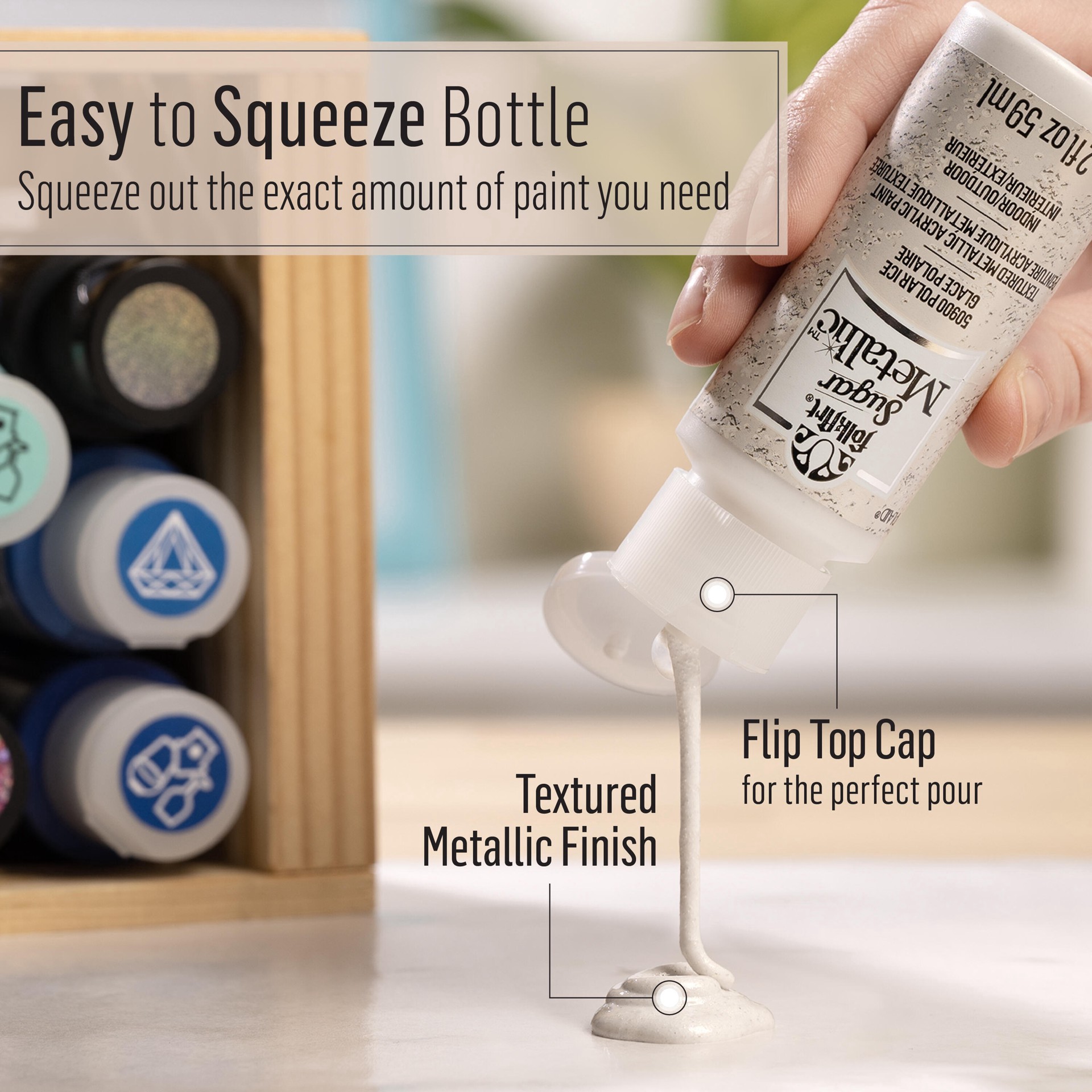 slide 9 of 11, Folkart Sugar Metallic Acrylic Paint, 2 fl oz