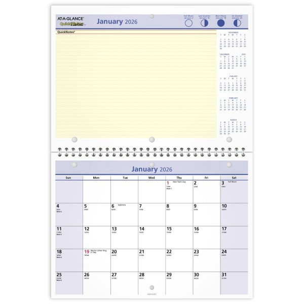 slide 1 of 10, AT-A-GLANCE® QuickNotes® 2026 Monthly Desk Wall Calendar, Small, 11"" x 8"", 1 ct