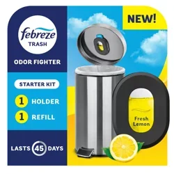 Febreze Trash Odor Fighter, Trash Can Air Freshener, Fresh Lemon Scent, 1 Holder + 1 Refill