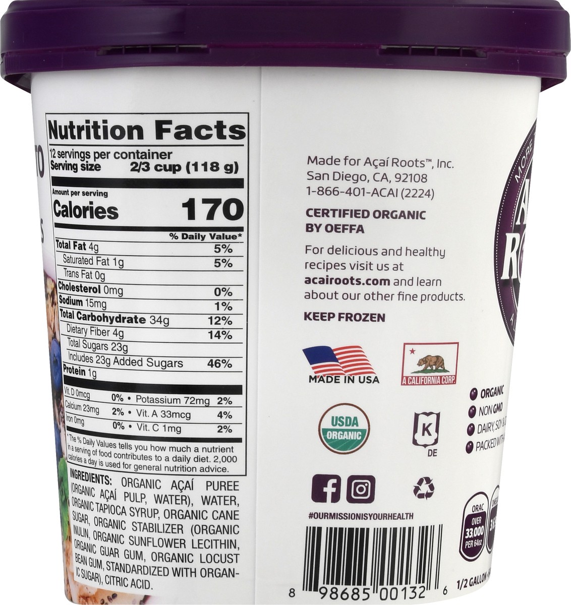 slide 10 of 13, Acai Roots Organic Premium Acai Sorbet 0.5 gal, 1/2 gal