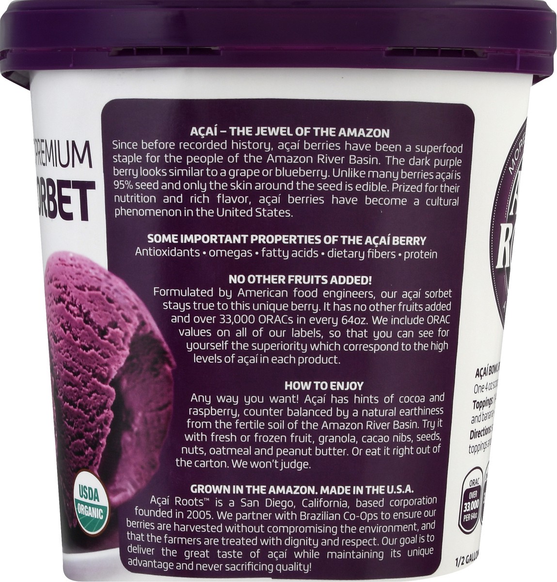 slide 4 of 13, Acai Roots Organic Premium Acai Sorbet 0.5 gal, 1/2 gal