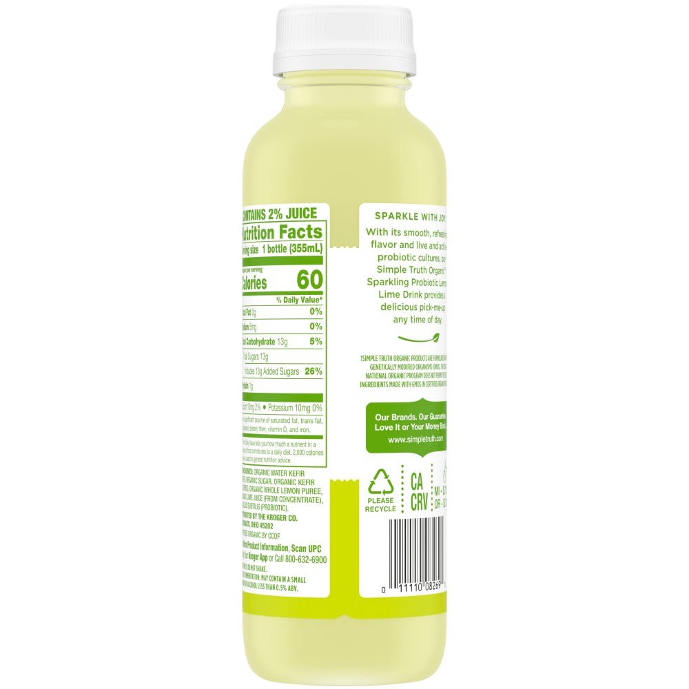 slide 2 of 4, Simple Truth Organic Sparkling Probiotic Lemon Lime Kefir Water Drink, 12 fl oz