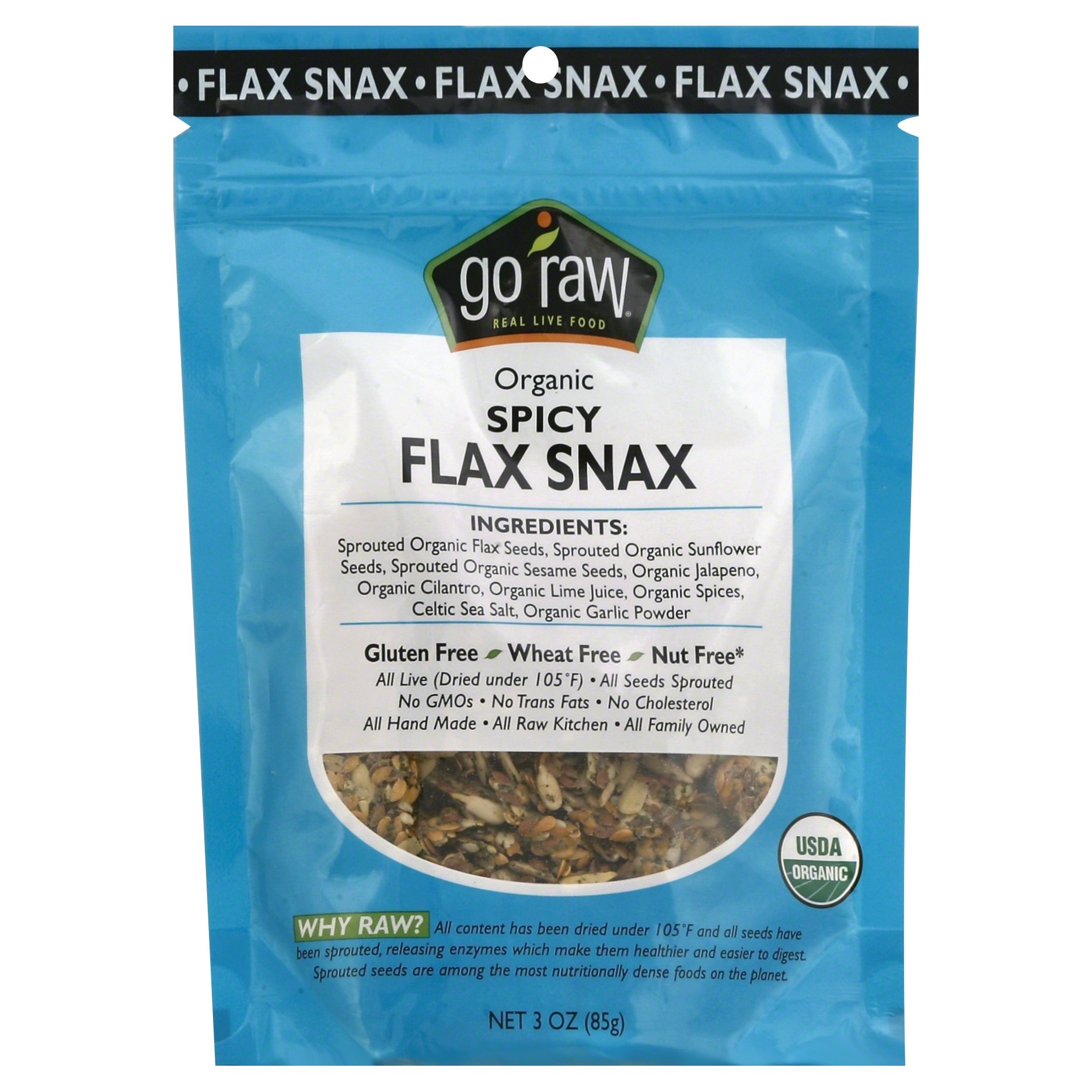 slide 1 of 3, Go Raw Organic Spicy Flax Snax, 3 oz