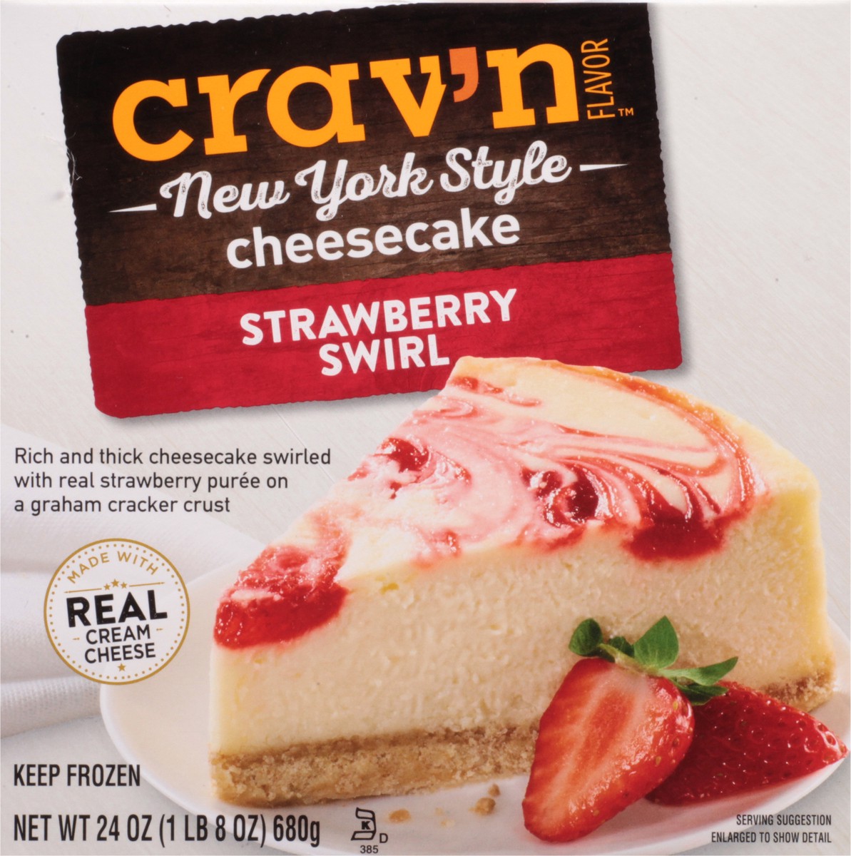 slide 1 of 9, Crav'n Flavor Strawberry Swirl New York Style Cheesecake, 24 oz